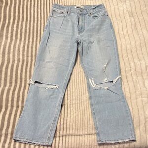 Abercrombie & Fitch Light Blue Ripped Straight Leg Jeans